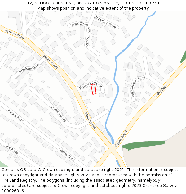 12, SCHOOL CRESCENT, BROUGHTON ASTLEY, LEICESTER, LE9 6ST: Location map and indicative extent of plot