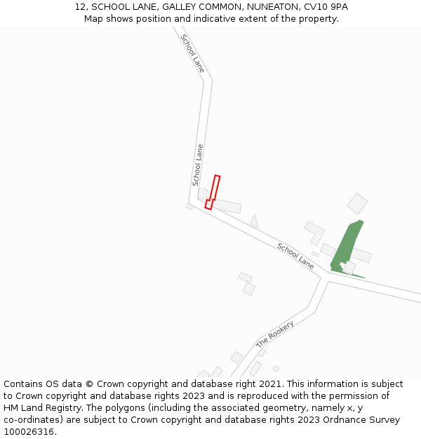 12, SCHOOL LANE, GALLEY COMMON, NUNEATON, CV10 9PA: Location map and indicative extent of plot