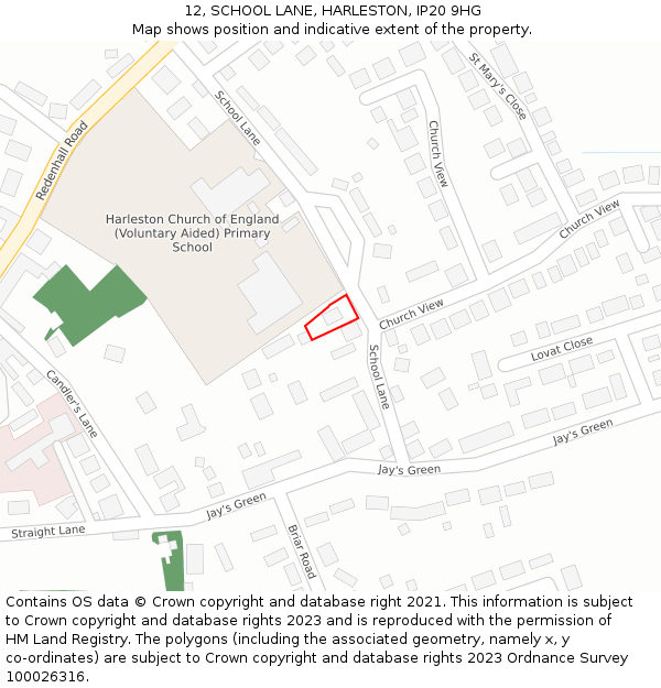 12, SCHOOL LANE, HARLESTON, IP20 9HG: Location map and indicative extent of plot