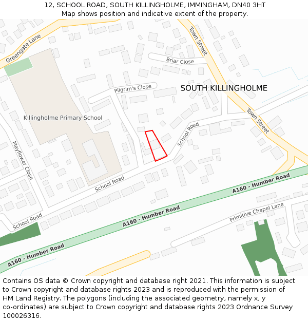 12, SCHOOL ROAD, SOUTH KILLINGHOLME, IMMINGHAM, DN40 3HT: Location map and indicative extent of plot