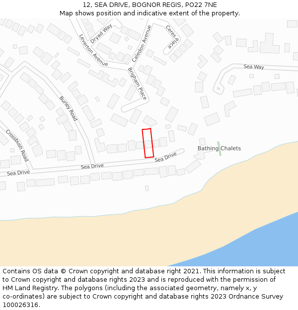 12, SEA DRIVE, BOGNOR REGIS, PO22 7NE: Location map and indicative extent of plot