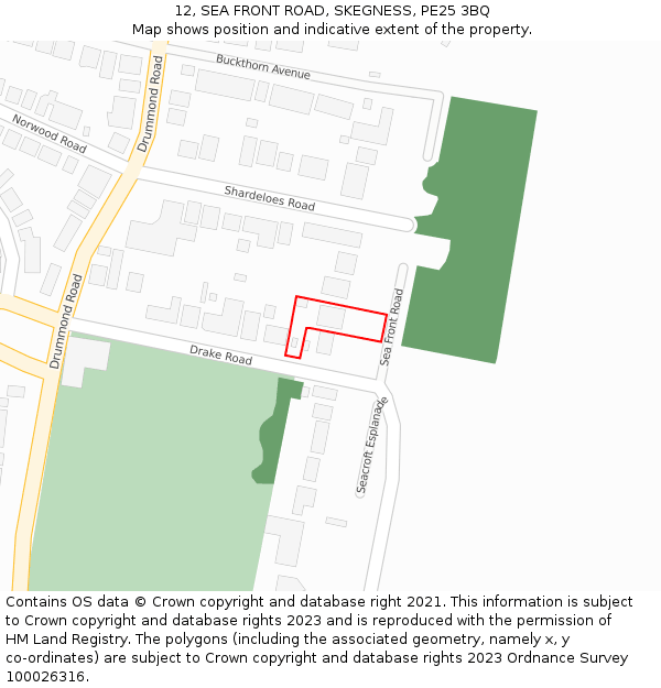 12, SEA FRONT ROAD, SKEGNESS, PE25 3BQ: Location map and indicative extent of plot