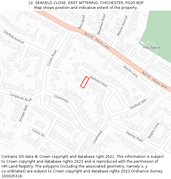 12, SEAFIELD CLOSE, EAST WITTERING, CHICHESTER, PO20 8DP: Location map and indicative extent of plot