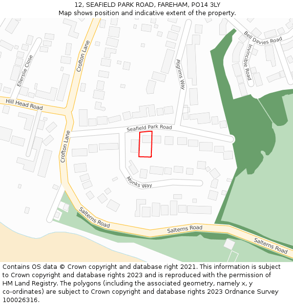 12, SEAFIELD PARK ROAD, FAREHAM, PO14 3LY: Location map and indicative extent of plot