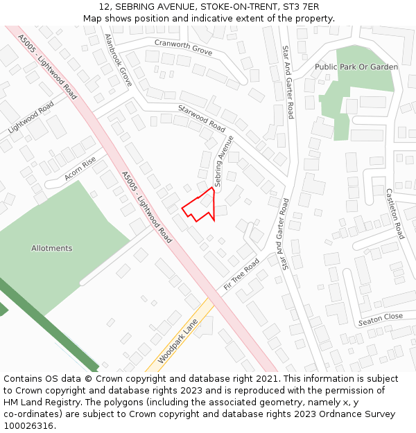 12, SEBRING AVENUE, STOKE-ON-TRENT, ST3 7ER: Location map and indicative extent of plot