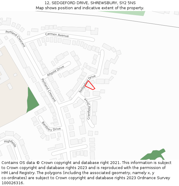 12, SEDGEFORD DRIVE, SHREWSBURY, SY2 5NS: Location map and indicative extent of plot