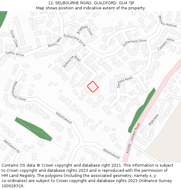 12, SELBOURNE ROAD, GUILDFORD, GU4 7JP: Location map and indicative extent of plot