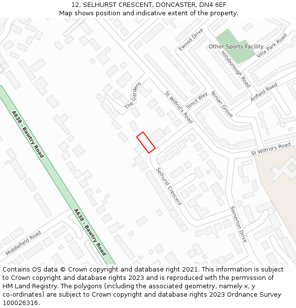 12, SELHURST CRESCENT, DONCASTER, DN4 6EF: Location map and indicative extent of plot