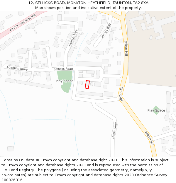 12, SELLICKS ROAD, MONKTON HEATHFIELD, TAUNTON, TA2 8XA: Location map and indicative extent of plot