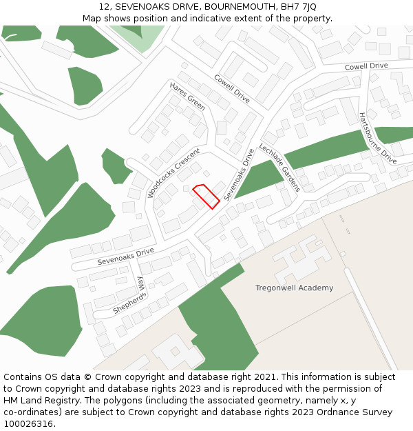 12, SEVENOAKS DRIVE, BOURNEMOUTH, BH7 7JQ: Location map and indicative extent of plot