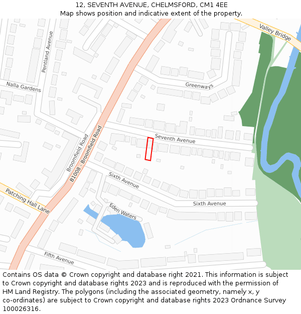 12, SEVENTH AVENUE, CHELMSFORD, CM1 4EE: Location map and indicative extent of plot