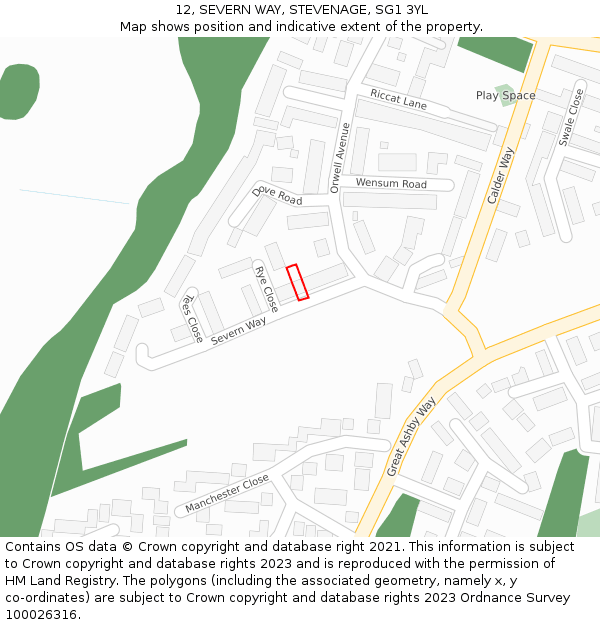 12, SEVERN WAY, STEVENAGE, SG1 3YL: Location map and indicative extent of plot