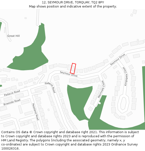 12, SEYMOUR DRIVE, TORQUAY, TQ2 8PY: Location map and indicative extent of plot