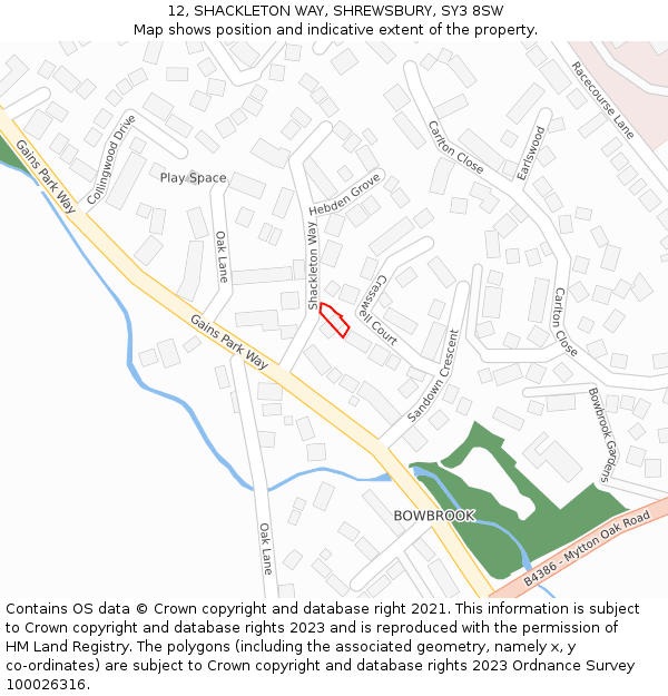 12, SHACKLETON WAY, SHREWSBURY, SY3 8SW: Location map and indicative extent of plot