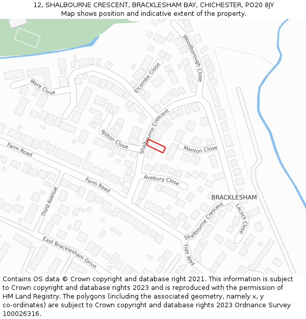 12, SHALBOURNE CRESCENT, BRACKLESHAM BAY, CHICHESTER, PO20 8JY: Location map and indicative extent of plot