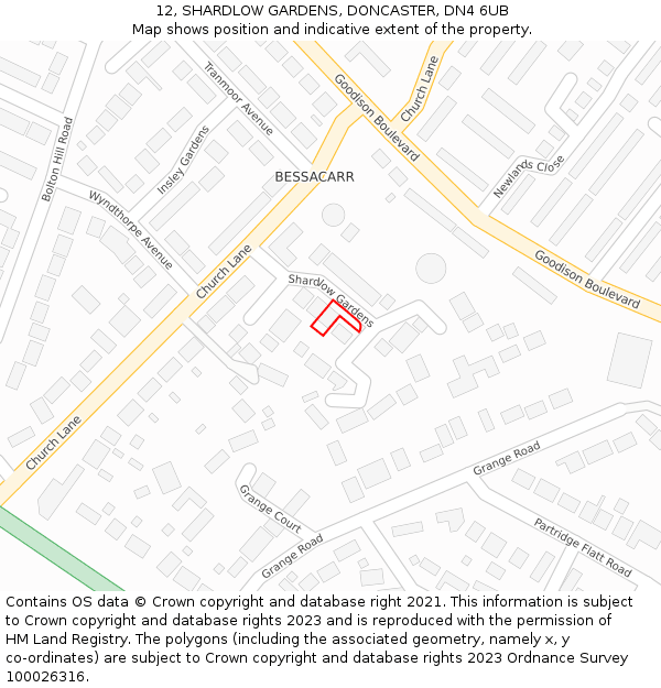 12, SHARDLOW GARDENS, DONCASTER, DN4 6UB: Location map and indicative extent of plot