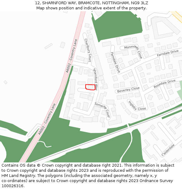 12, SHARNFORD WAY, BRAMCOTE, NOTTINGHAM, NG9 3LZ: Location map and indicative extent of plot