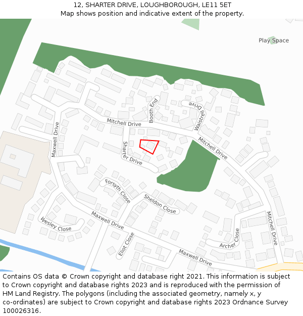 12, SHARTER DRIVE, LOUGHBOROUGH, LE11 5ET: Location map and indicative extent of plot