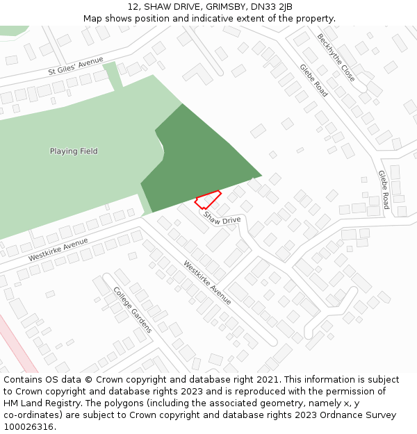 12, SHAW DRIVE, GRIMSBY, DN33 2JB: Location map and indicative extent of plot