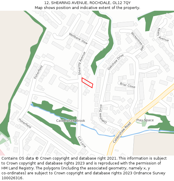 12, SHEARING AVENUE, ROCHDALE, OL12 7QY: Location map and indicative extent of plot