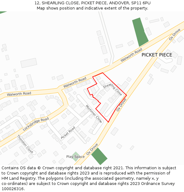 12, SHEARLING CLOSE, PICKET PIECE, ANDOVER, SP11 6PU: Location map and indicative extent of plot