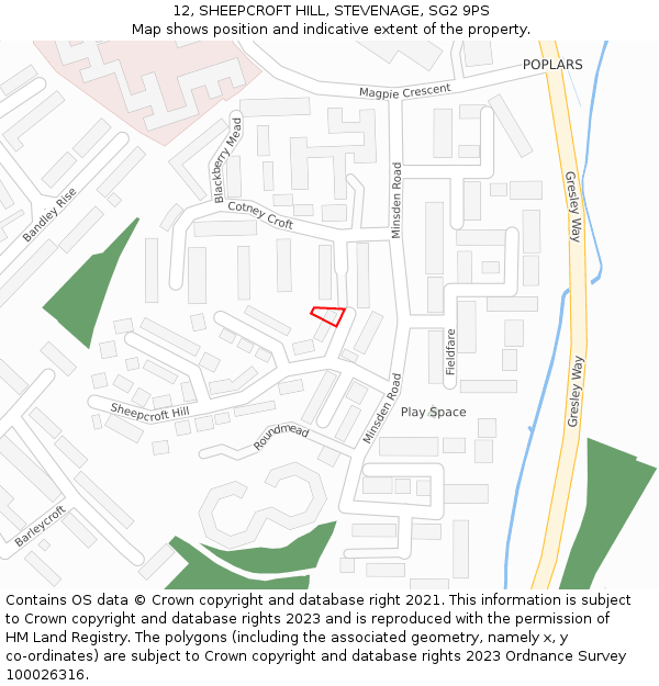 12, SHEEPCROFT HILL, STEVENAGE, SG2 9PS: Location map and indicative extent of plot