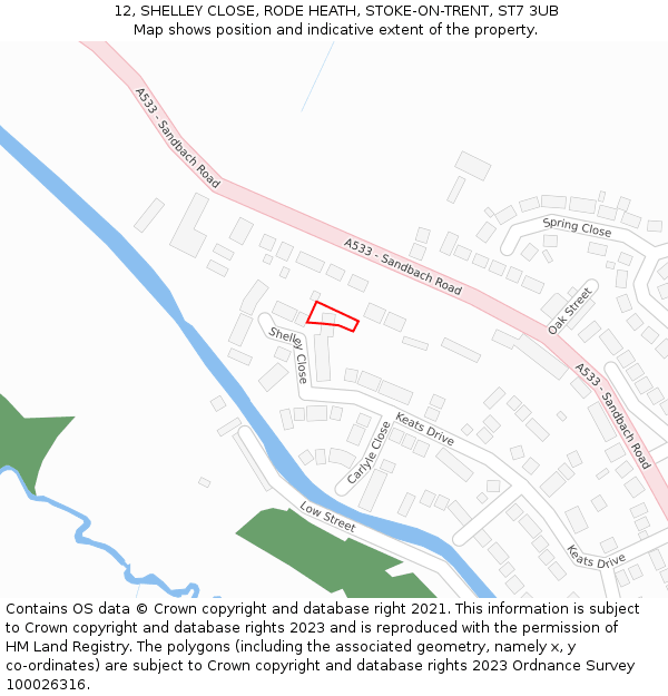 12, SHELLEY CLOSE, RODE HEATH, STOKE-ON-TRENT, ST7 3UB: Location map and indicative extent of plot