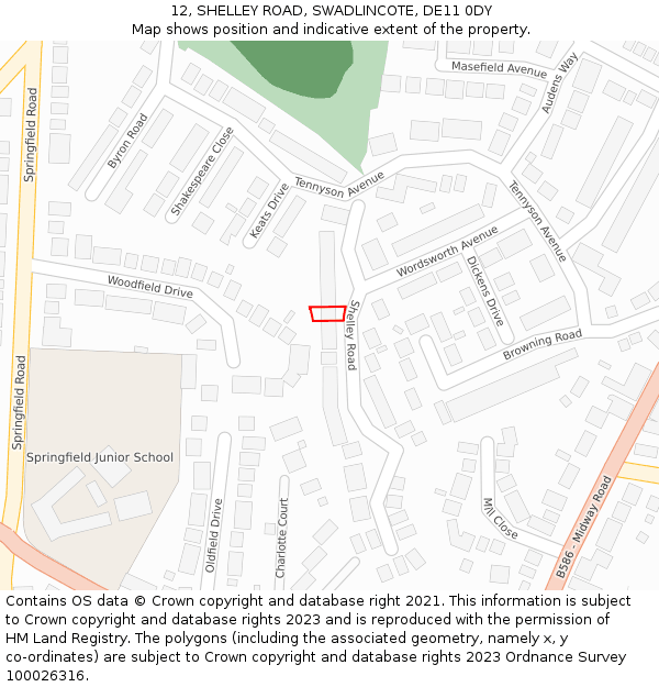 12, SHELLEY ROAD, SWADLINCOTE, DE11 0DY: Location map and indicative extent of plot