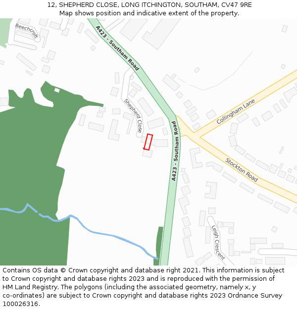 12, SHEPHERD CLOSE, LONG ITCHINGTON, SOUTHAM, CV47 9RE: Location map and indicative extent of plot