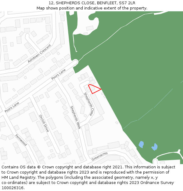 12, SHEPHERDS CLOSE, BENFLEET, SS7 2LR: Location map and indicative extent of plot