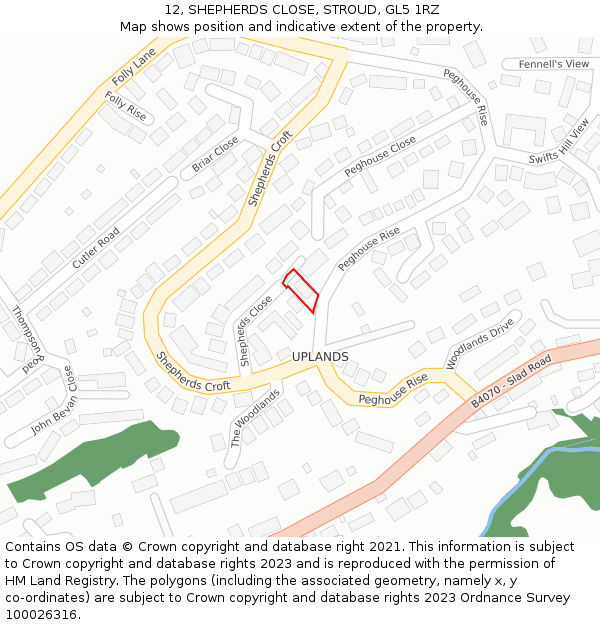 12, SHEPHERDS CLOSE, STROUD, GL5 1RZ: Location map and indicative extent of plot