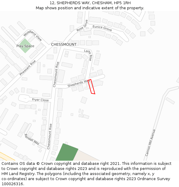 12, SHEPHERDS WAY, CHESHAM, HP5 1RH: Location map and indicative extent of plot