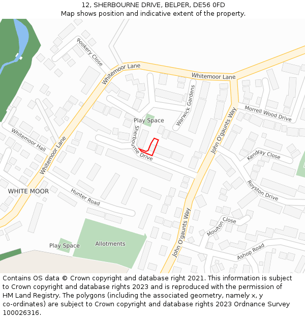 12, SHERBOURNE DRIVE, BELPER, DE56 0FD: Location map and indicative extent of plot