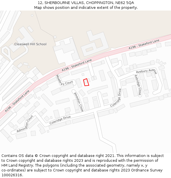 12, SHERBOURNE VILLAS, CHOPPINGTON, NE62 5QA: Location map and indicative extent of plot