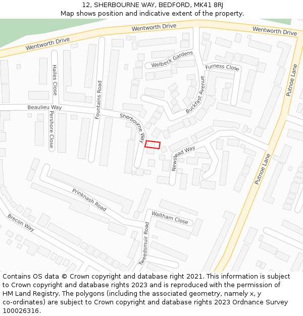 12, SHERBOURNE WAY, BEDFORD, MK41 8RJ: Location map and indicative extent of plot