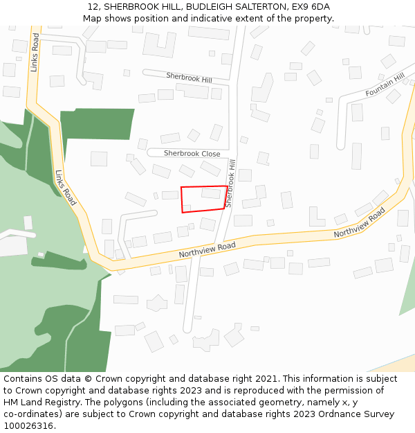 12, SHERBROOK HILL, BUDLEIGH SALTERTON, EX9 6DA: Location map and indicative extent of plot