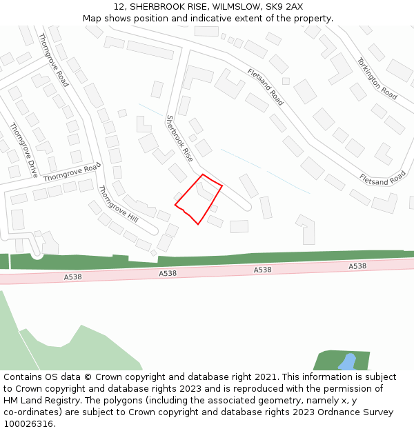 12, SHERBROOK RISE, WILMSLOW, SK9 2AX: Location map and indicative extent of plot