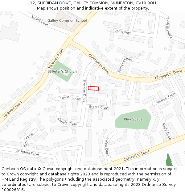 12, SHERIDAN DRIVE, GALLEY COMMON, NUNEATON, CV10 9QU: Location map and indicative extent of plot