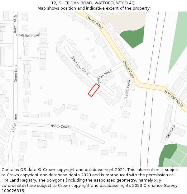 12, SHERIDAN ROAD, WATFORD, WD19 4QL: Location map and indicative extent of plot