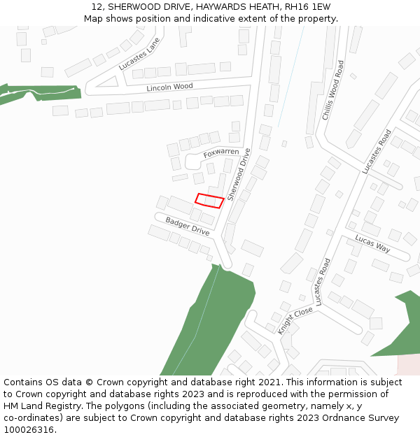 12, SHERWOOD DRIVE, HAYWARDS HEATH, RH16 1EW: Location map and indicative extent of plot