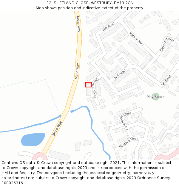 12, SHETLAND CLOSE, WESTBURY, BA13 2GN: Location map and indicative extent of plot