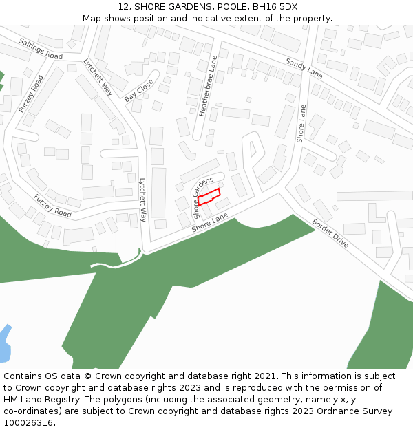 12, SHORE GARDENS, POOLE, BH16 5DX: Location map and indicative extent of plot