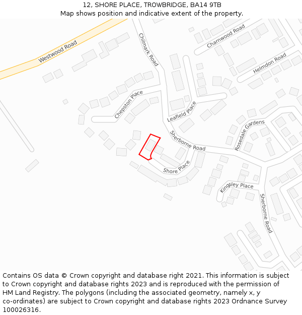 12, SHORE PLACE, TROWBRIDGE, BA14 9TB: Location map and indicative extent of plot