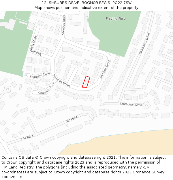 12, SHRUBBS DRIVE, BOGNOR REGIS, PO22 7SW: Location map and indicative extent of plot