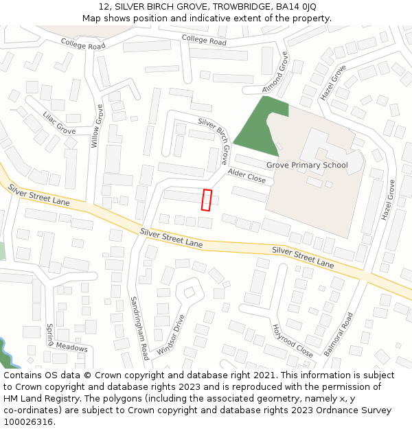 12, SILVER BIRCH GROVE, TROWBRIDGE, BA14 0JQ: Location map and indicative extent of plot