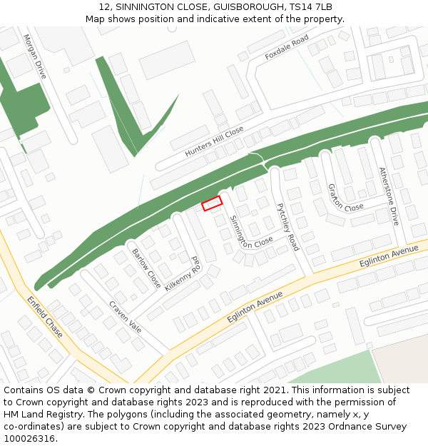 12, SINNINGTON CLOSE, GUISBOROUGH, TS14 7LB: Location map and indicative extent of plot