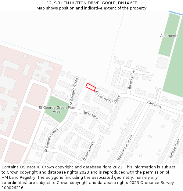 12, SIR LEN HUTTON DRIVE, GOOLE, DN14 6FB: Location map and indicative extent of plot
