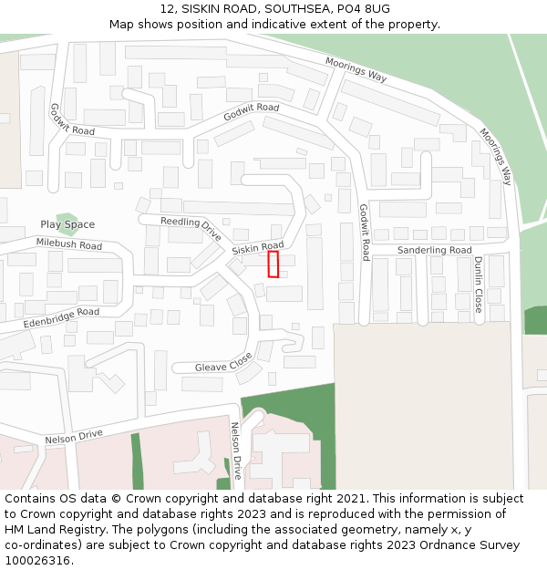 12, SISKIN ROAD, SOUTHSEA, PO4 8UG: Location map and indicative extent of plot