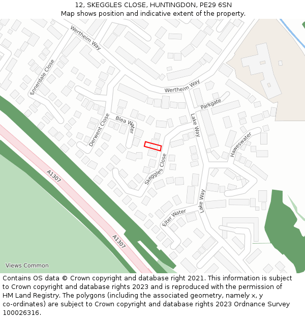 12, SKEGGLES CLOSE, HUNTINGDON, PE29 6SN: Location map and indicative extent of plot