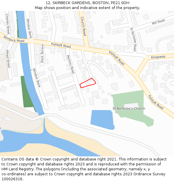 12, SKIRBECK GARDENS, BOSTON, PE21 0DH: Location map and indicative extent of plot